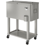 Outsunny 60 Quart Rolling Outdoor Cooler, Portable Rolling Patio Cooler Cart with Locking Wheels, Storage Shelf, Silver