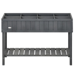 Outsunny 43.25" x 18" x 30" Raised Garden Bed, Wooden Plant Stand with 8 Grid Box, Storage Shelf for Outdoor, Dark Grey