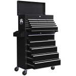 HOMCOM 14 Drawer Rolling Tool Chest, Lockable Tool Storage Cabinet with Detachable Top Toolbox, Protective Liner, Black