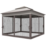 Outsunny 11' x 11' Pop Up Canopy 2-Tier Soft Top Shelter Event Tent w/ Netting Carry Bag for Patio Backyard Garden, Mixed Grey