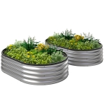 Outsunny 2Pcs Galvanized Raised Garden Bed, 4 x 3 x 1 ft Modular Metal Garden Beds with Rubber Strip Edging, Silver