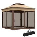 Outsunny 10.7 x 10.7ft Pop Up Gazebo, Adjustable Instant Sun Shelter with UV30+ Roof Cover, Removable Mesh Curtains, Beige