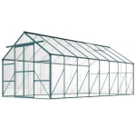 Outsunny 16' x 8' Aluminum Polycarbonate Greenhouse Walk-in Garden Greenhouse Kit with Adjustable Roof Vent, Rain Gutter and Sliding Door for Winter, Green