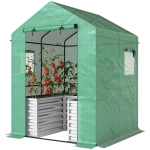 Outsunny Greenhouse with Raised Garden Bed, Galvanized Metal Planter Box with PE Cover, Roll Up Door, 56" x 56" x 75", Green