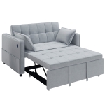 HOMCOM 3‑in‑1 Convertible Sofa Bed, Pull Out Sleeper Sofa with USB Charging, Adjustable Backrest, Side Pockets, Light Grey