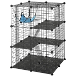 PawHut 3 Tier Cat Cage Crate, DIY Pet Playpen with 3 Doors, Ladders, Hammock, Platforms, Indoor Playpen for Kittens, Black