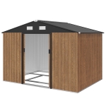 Outsunny 9.1'x6.4'x6.3' Garden Storage Shed, Outdoor Storage Tool House with Vents, Foundation and Lockable Double Doors, Teak