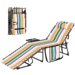 Outsunny Folding Outdoor Chaise Lounge Chair Tanning Chair with 5-Level Adjustable Back, Side Table, Pillow, Pocket, Mixed Color