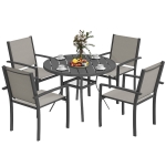 Outsunny 5 Piece Outdoor Dining Set with Round Table and 4 Stackable Chairs, for Backyard, Lawn, Deck, Balcony, Pool Side