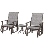 Outsunny 3PCs Gliding Rocking Chair & Bistro Tea Table Set, Grey