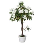 Outsunny 3FT Artificial Plant White Rose Floral in Pot, Fake Plant for Home Indoor Decor