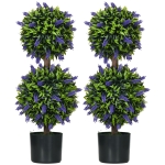 HOMCOM 2.3ft Set of 2 Artificial Plants, Lavender Flowers Ball Trees with Pot, for Home Indoor Outdoor Decor