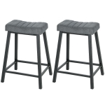 HOMCOM Set of 2 Bar Stools, Velvet Upholstered Counter Stools with Curved Seat and Footrest for Kitchen Island, Grey