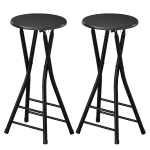 HOMCOM Set of 2 Foldable Barstools, Counter Height Bar Stools with Footrest and Steel Legs for Kitchen Island, Black