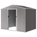 Outsunny 8' x 6' Outdoor Storage Shed, Metal Garden Tool Storage House with Lockable Sliding Doors and Vents, Light Grey