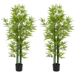 HOMCOM 5FT Artificial Bamboo Tree, Faux Decorative Plant in Nursery Pot for Indoor Decor, Set of 2