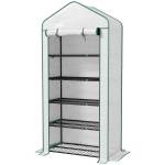 Outsunny 5 Tier Mini Greenhouse, Small Portable Greenhouse with PE Cover, Roll-Up Zippered Door, 76" x 35.4" x 19.3", White