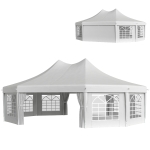 Outsunny 21' x 29' Wedding Event Party Tent High Peak Decagonal Outdoor Gazebo Canopy with Removable Walls White