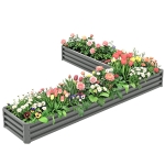 Outsunny L-Shaped Raised Garden Bed, 82" x 109" x 12" Galvanized Steel Planter Box with Multi-reinforced Rods for Vegetables, Flowers and Herbs, Light Grey