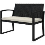 Outsunny 2 Seater Outdoor Bench, Rattan Garden Bench Loveseat with Cushion, Armrests, Steel Frame for Patio, Porch, Beige