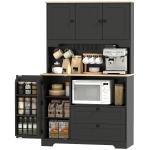 HOMCOM Kitchen Pantry Cabinet, 64" Tall Kitchen Hutch with 3 Cabinets, 2 Drawers, Adjustable Shelves, Microwave Stand, Black