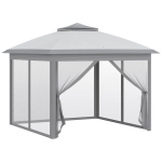 Outsunny 11' x 11' Pop Up Gazebo, Double Roof Foldable Height Adjustable Canopy Tent with Mesh Sidewalls, Carrying Bag, Grey