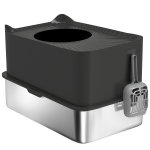 PawHut Extra Large Stainless Steel Litter Box, Enclosed Cat Litter Box with Scoop, Top Entrance, Non-slip Pads, Black