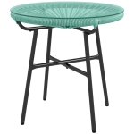 Outsunny Rattan Side Table, Round Outdoor Table, with Round PE Rattan and Tempered Glass Table Top for Patio, Garden, Light Green