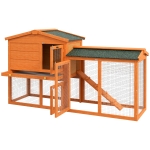 PawHut Two-Level Rabbit Hutch Small Animal House Pet Bunny Cage Home w/ Outdoor Run Water & UV Resistant Roof Access Ramp