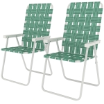 Outsunny Set of 2 Folding Patio Chairs, Portable Chair Set with Armrests for Camping, Garden, Pool, Beach, Backyard, Green