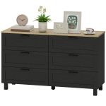 HOMCOM 47" Wide Chest of Drawers, Modern Dresser with 6 Drawers and Wood Legs for Bedroom, Living Room, Entryway, Black