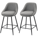 HOMCOM 26" Counter Height Barstools Set of 2, Upholstered Swivel Bar Stools with Backrests and Armrests, Dark Grey