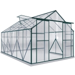 Outsunny Aluminium Greenhouse Polycarbonate Walk-in Garden Greenhouse Kit with Adjustable Roof Vent, 8 x 12ft, Green