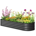 Outsunny 6.4 x 2 x 1ft Galvanized Raised Garden Bed Kit, Metal Planter Box with Safety Edging, Dark Grey