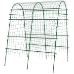 Outsunny Arched Garden Trellis w/ Climbing Net Metal Cucumber Plant Trellis A-Frame for Climbing Plants 57" x 66" x 81"