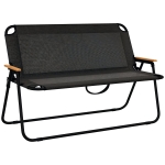 Outsunny 2-Seat Folding Patio Bench Camping Chair, Sports Chair with Armrest, Mesh Fabric Seat for Lawn, Black