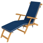 Outsunny Folding Patio Lounge Chair with Padded Cushion, Acacia Wood Patio Lounger Recliner with Footrest for Garden, Navy Blue