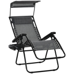 Outsunny Outdoor Zero Gravity Reclining Lounger Chair with Canopy Shade, Side Tray, Cupholder, Light Grey