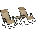 Outsunny Zero Gravity Chair Set of 2 Patio Chair with Side Table Cupholders and Pillows for Pool, Backyard, Lawn, Beige