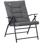 Outsunny Foldable Lounge Chair, Fabric Upholstered Recliner, Outdoor Lounger with Armrest, Metal Frame for Backyard, Grey