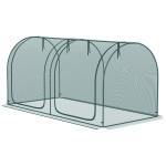 Outsunny 8' x 3' Crop Cage, Garden Plant Protector, with 3 Zippered Doors and 6 Ground Stakes, for Garden, Yard, Lawn Dark Green