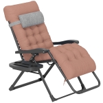 Outsunny Padded Folding Recliner Chair, Patio Lounger with Cupholder, Adjustable Backrest, Removable Cushion, Khaki