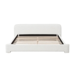 King-Size Boucle Upholstered Bed with 3 Support Legs, Minimalist Bed Frame with Birch Wood Construction, 87.5'' L x 87'' W x 24'' H, White