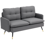 HOMCOM 55" Loveseat Sofa, Linen Love Seat w/ S spring, Steel Legs and Button Tufting, Small Couch for Living Room, Dark Grey