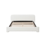 Queen Bouclé Upholstered Bed with 10 Slats, 3 Central Support Legs, Birch Wood Frame for Modern Condos, 87'' L x 71.5'' W x 24'' H, White