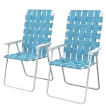 Outsunny Set of 2 Folding Patio Chairs, Portable Chair Set with Armrests for Camping, Garden, Pool, Beach, Backyard, Blue