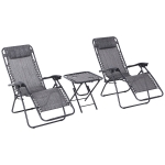 Outsunny Zero Gravity Chair Set of 2 Patio Chair with Side Table Cupholders and Pillows for Pool, Backyard, Lawn, Dark Grey