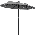 Outsunny Double-sided Patio Umbrella, 9.7' Outdoor Umbrella with Tilt and Crank, LED Solar Light and 12 Ribs, Gray