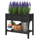 Outsunny Wooden Raised Garden Bed, Elevated Planter Box with Storage Shelf, Drainage Holes and Liner, 34" x 18" x 30", Black