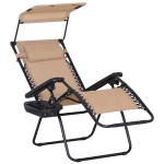 Outsunny Outdoor Zero Gravity Reclining Lounger Chair with Canopy Shade, Side Tray, Cupholder, Beige